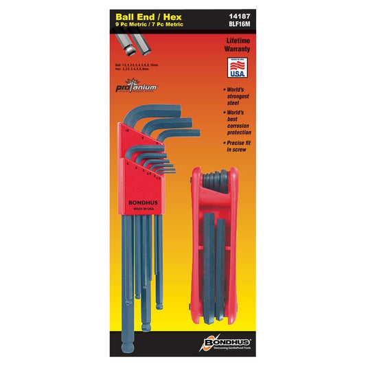 BONDHUS 16 Pce Ball End L-Wrench Hex Mm Fold-Up BD14187
