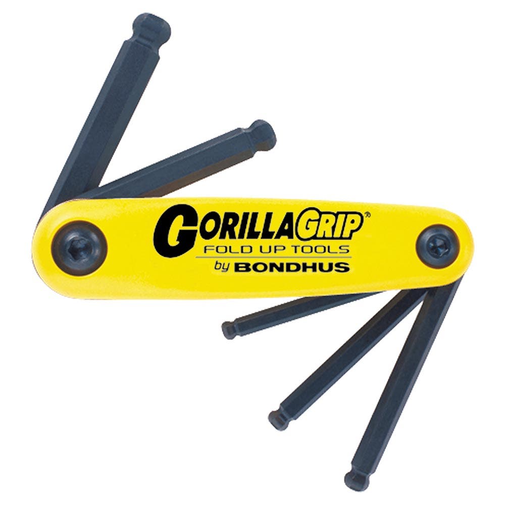 BONDHUS 5 Piece Allen Key Set Gorillagrip Foldup 3 16-3 8 Ball End BD12894