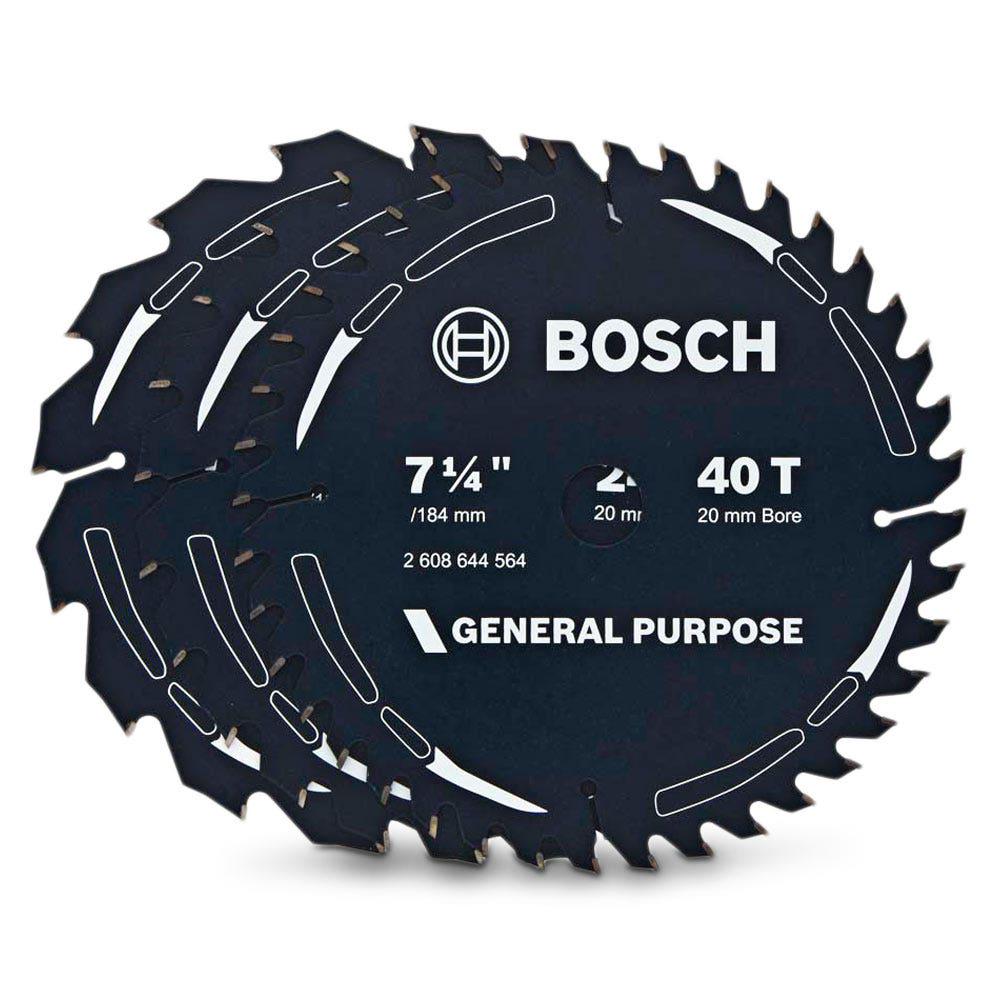 BOSCH 184mm 16T, 24T and 40T TCT Circular Saw Blade Set for Wood Cutting - GENERAL PURPOSE - 3 Piece