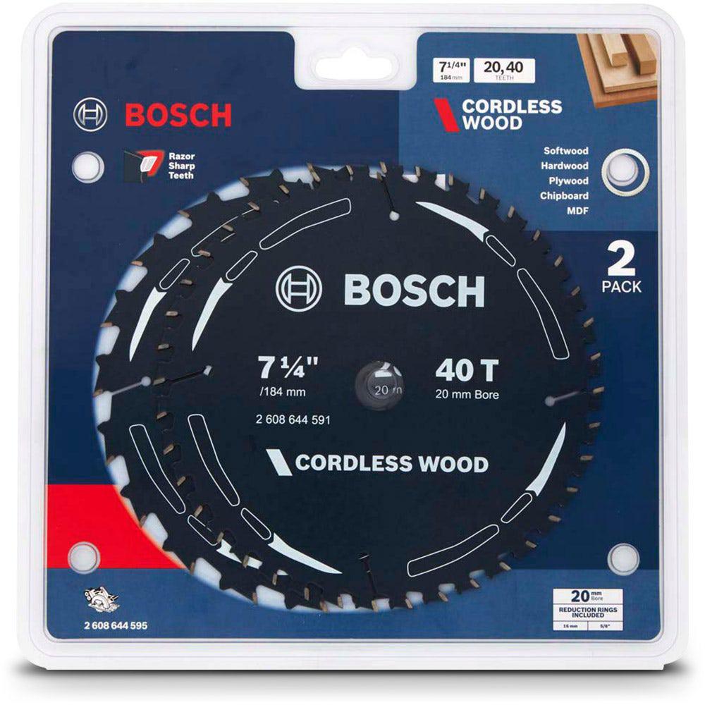 BOSCH 184mm 20T and 40T TCT Circular Saw Blade Set for Wood Cutting - CORDLESS WOOD- 2 Piece