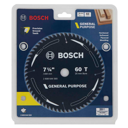 BOSCH 184mm 60T TCT Circular Saw Blade for Wood Cutting - GENERAL PURPOSE