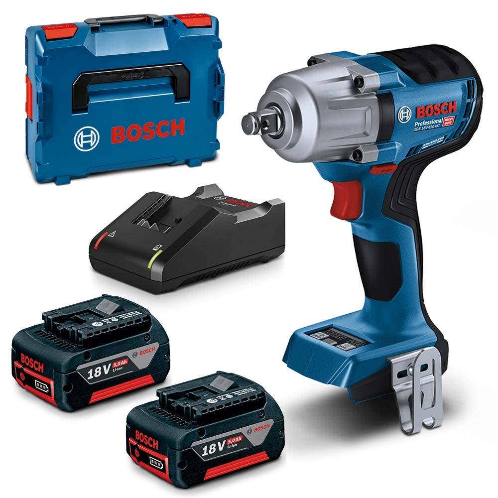 BOSCH 18V Brushless 2 x 5.0Ah 1 2inch Impact Wrench Kit GDS 18V-450 HC 06019K4041