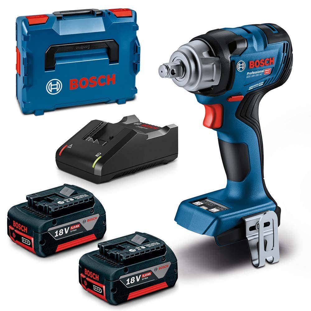 BOSCH 18V Brushless 2 x 5.0Ah 1 2inch Impact Wrench Kit GDS 18V-330 HC 06019L5041