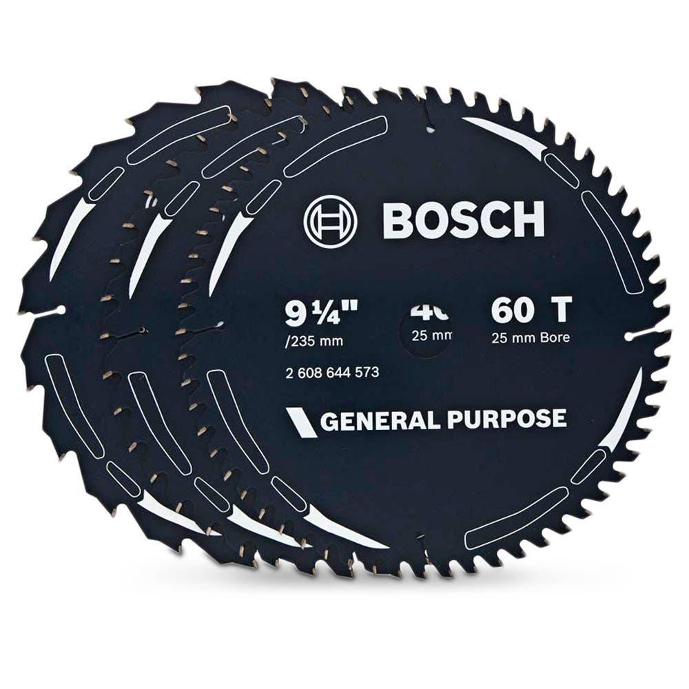 BOSCH 235mm 20T, 40T, and 60T TCT Circular Saw Blade Set for Wood Cutting - GENERAL PURPOSE - 3 Piece