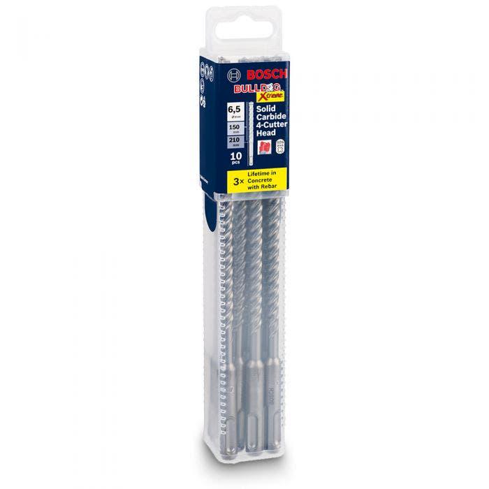 BOSCH 6.5 x 215mm 4-Cut SDS-Plus TCT Hammer Drill Bit - BULLDOG XTREME - 10 Piece