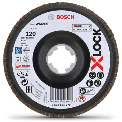 BOSCH X-LOCK 125mm 120-Grit Zirconia Angled Flap Disc - BEST for METAL
