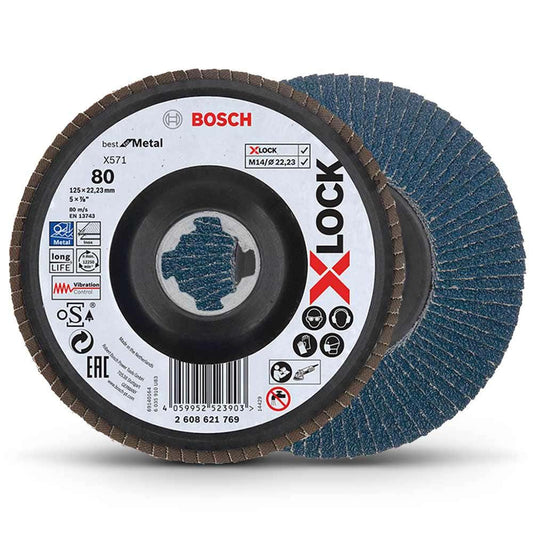 BOSCH X-LOCK 125mm 80-Grit Zirconia Angled Flap Disc - BEST for METAL 2608621769