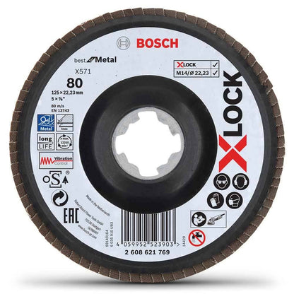 BOSCH X-LOCK 125mm 80-Grit Zirconia Angled Flap Disc - BEST for METAL 2608621769