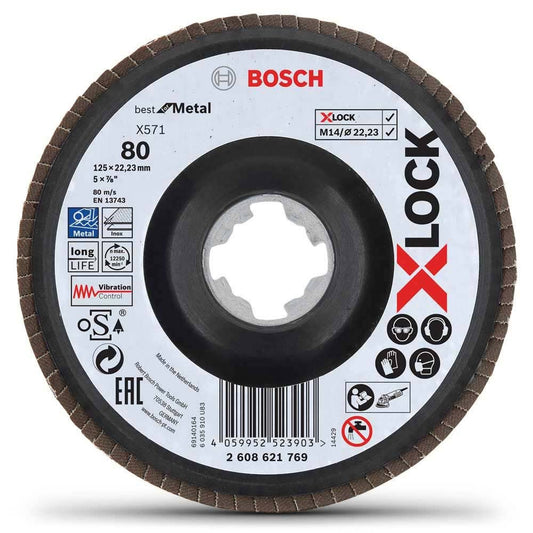 BOSCH X-LOCK 125mm 80-Grit Zirconia Angled Flap Disc - BEST for METAL 2608621769