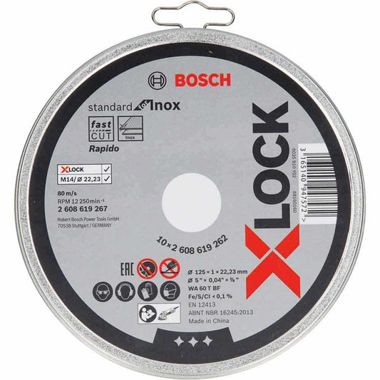 BOSCH X-LOCK 125mm Steel and Stainless Cut Off Discs 10 Piece 2608619267