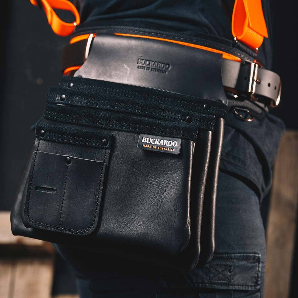 BUCKAROO Leather 3 Pocket Nailbag - Black NBS3B