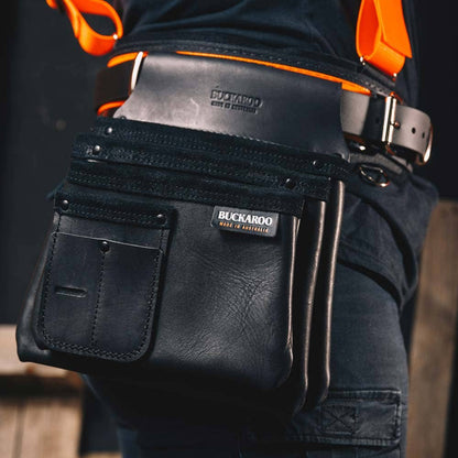 BUCKAROO Leather 3 Pocket Nailbag - Black NBS3B