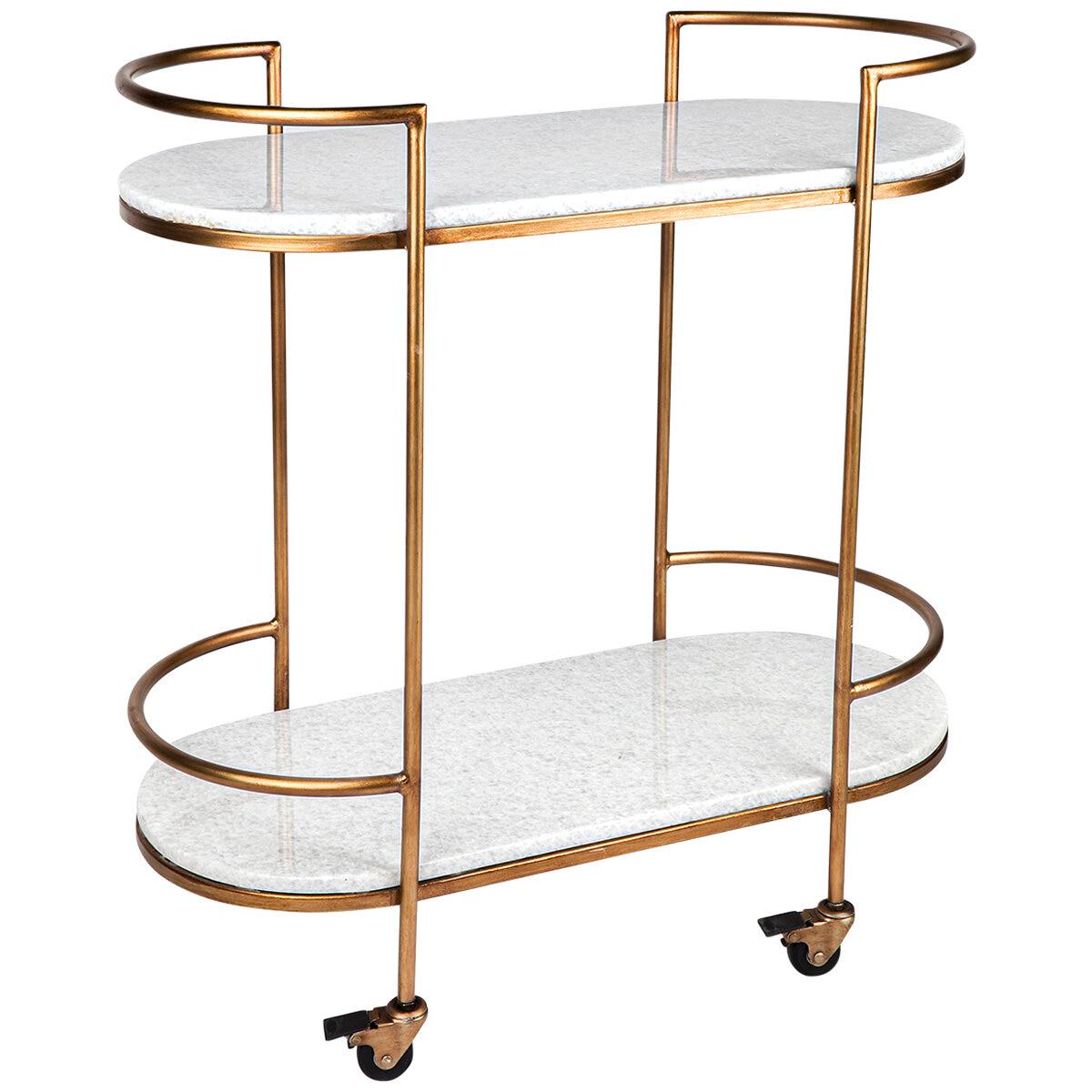 CAFE LIGHTING and LIVING Southside White Stone Bar Cart Antique Gold