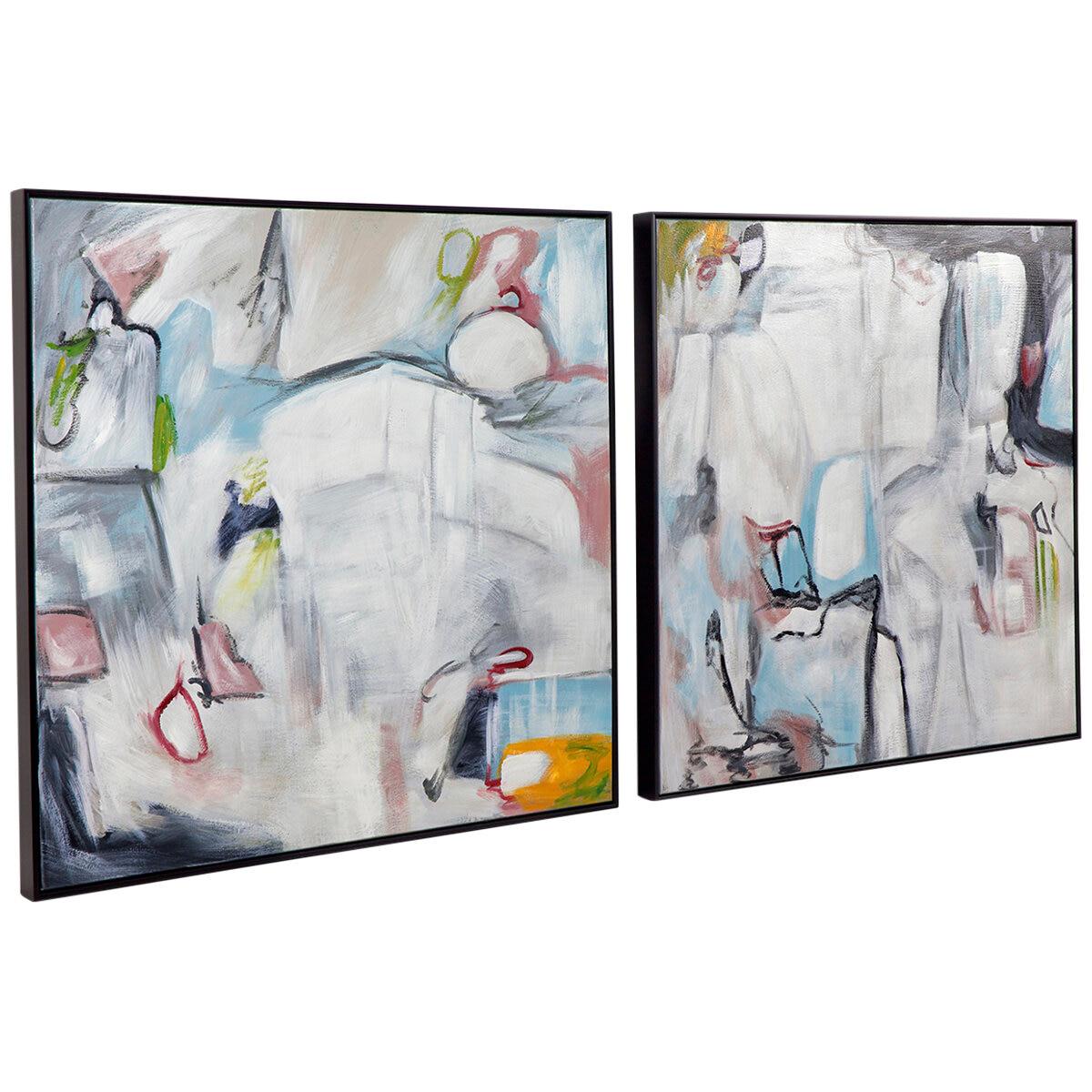 CAFE LIGHTING and LIVING Street Art Oil On Canvas Painting Set of 2 Black