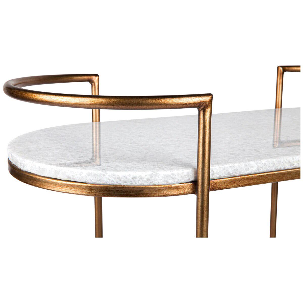 CAFE LIGHTING and LIVING Southside White Stone Bar Cart Antique Gold