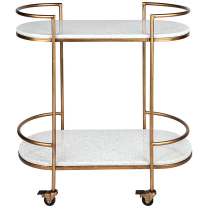 CAFE LIGHTING and LIVING Southside White Stone Bar Cart Antique Gold