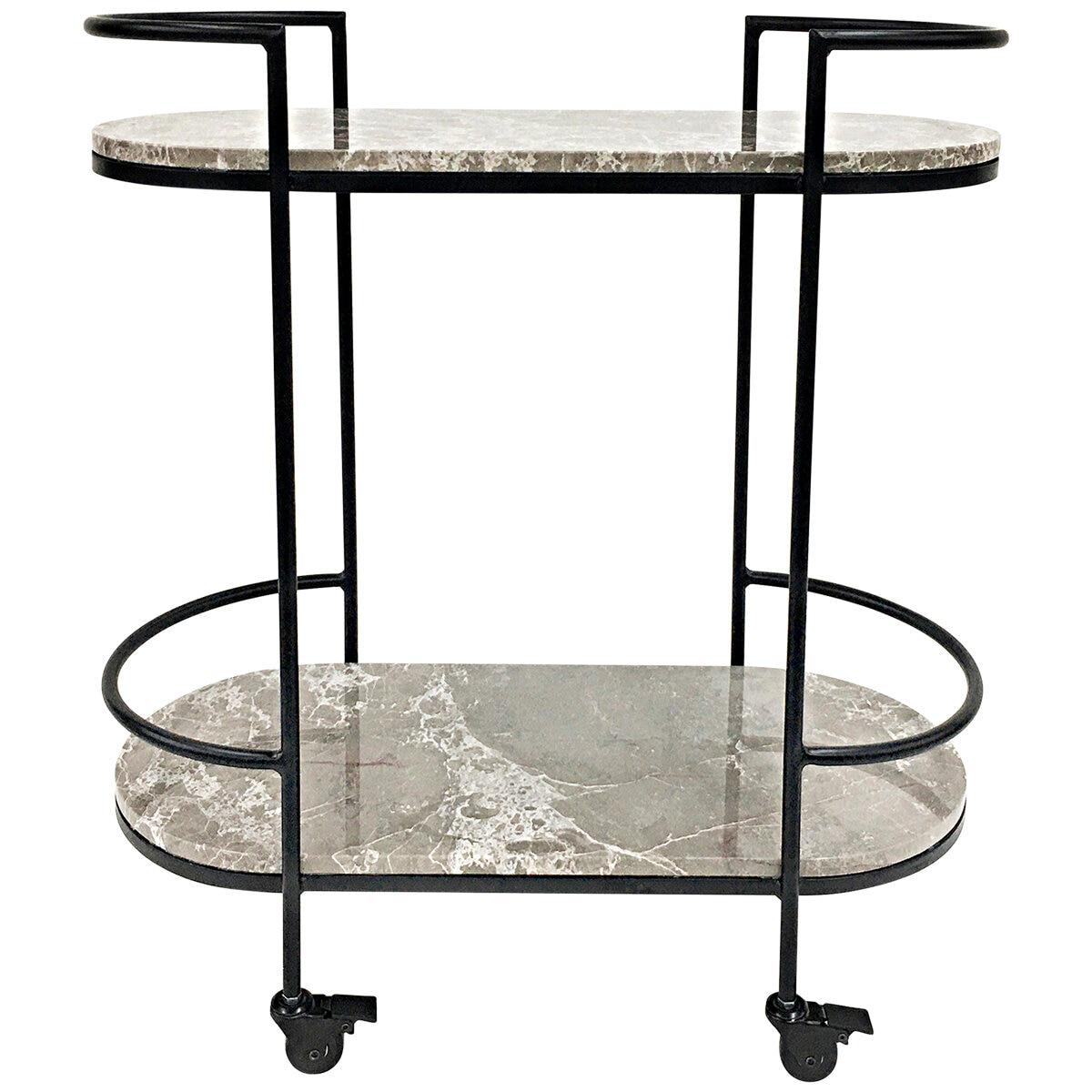 CAFE LIGHTING and LIVING Southside Grey Marble Bar Cart Black