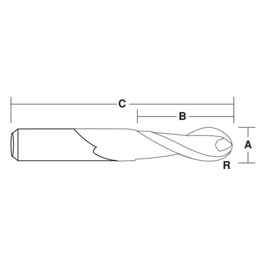 CARBITOOL 1 2inch TC Straight Up-Cut Bullnose Spiral Router Bit for Wood - 1 2inch Shank TSRWB 16 1 2