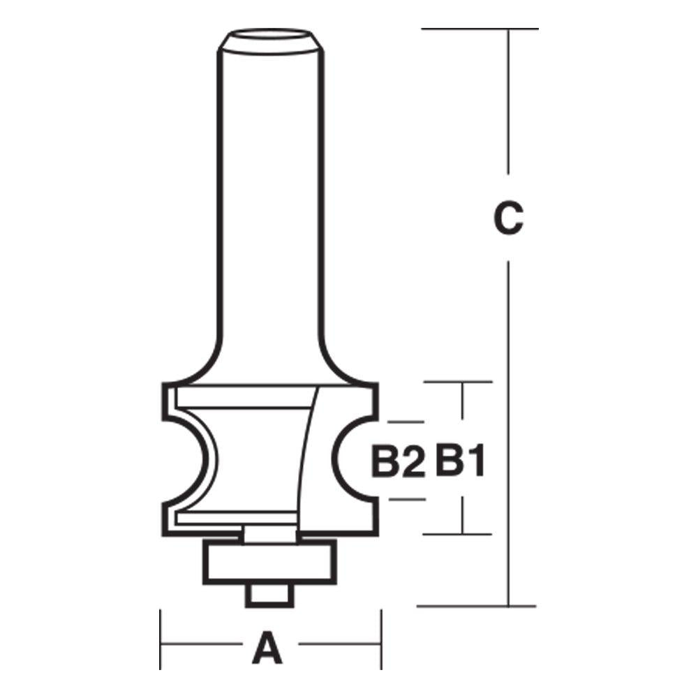 CARBITOOL Router Bit TCT Bullnose Bit w.Bearing 10.3mm 1 4inch -Shank TBN 6 B