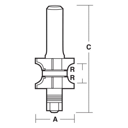 CARBITOOL Router Bit TCT Double Edge w.Bearing 5mm-Radius 1 2inch -Shank TDA 194-5 MB1 2