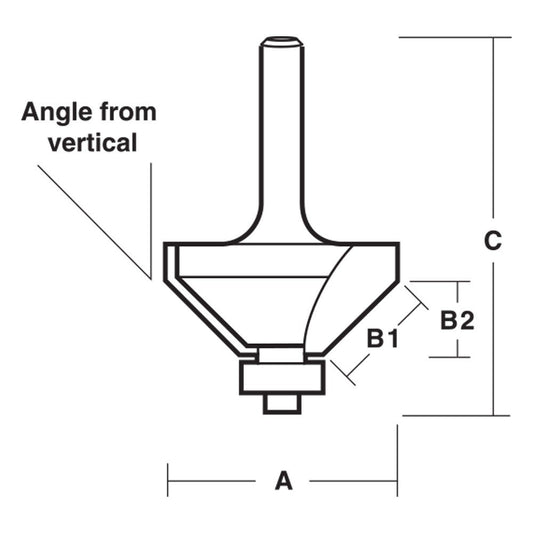 CARBITOOL Router Bit TCT 22.5-Degree Chamfer w.Bearing 1inch -Diameter 1 2inch -Shank T 8122 B 1 2
