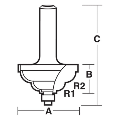CARBITOOL Router Bit TCT Double Cove w.Bearing 3 16inch and 1 4inch -Radius 1 4inch -Shank TDC 706 B