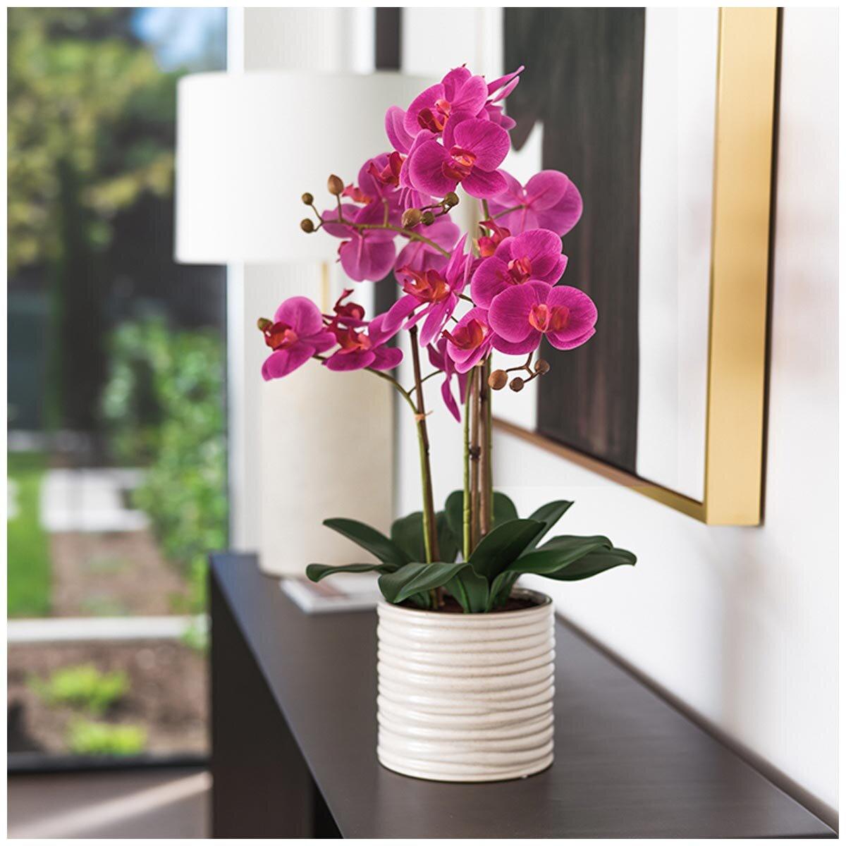 CGH Artificial Orchid With Ribbed Pot 67cm Pink