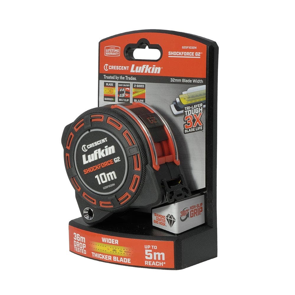 CRESCENT LUFKIN 10m x 32mm Shockforce Gen 2 Tape Measure - Yellow G2SF1032M