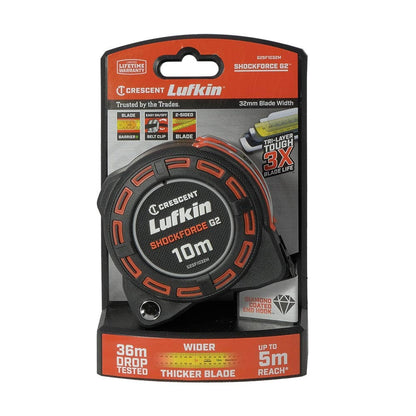 CRESCENT LUFKIN 10m x 32mm Shockforce Gen 2 Tape Measure - Yellow G2SF1032M