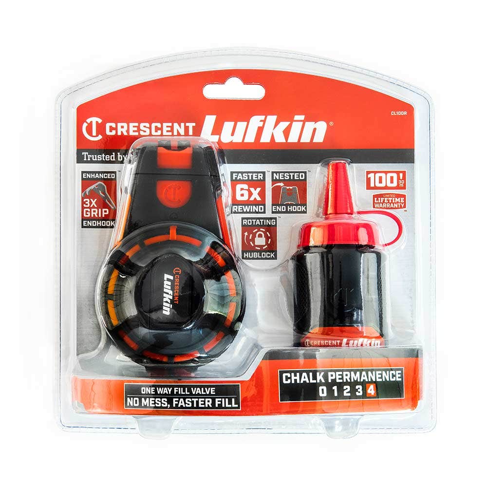CRESCENT LUFKIN 30m Overmold Chalk Reel w 3oz Red Chalk CL100R