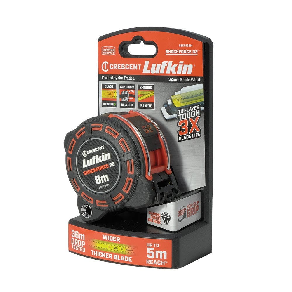 CRESCENT LUFKIN 8m x 32mm Shockforce Gen 2 Tape Measure - Yellow G2SF832M