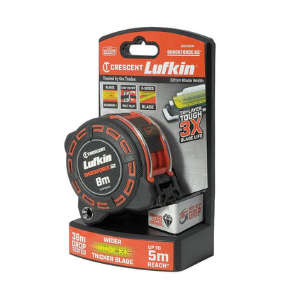 CRESCENT LUFKIN 8m x 32mm Shockforce Gen 2 Tape Measure - Yellow G2SF832M
