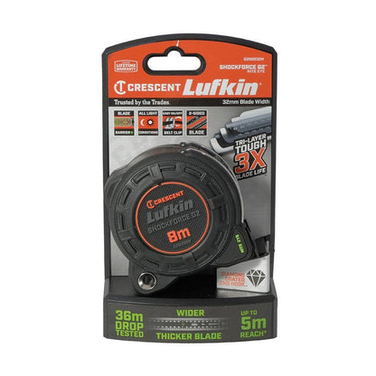 CRESCENT LUFKIN 8m x 32mm Shockforce Nite Eye Gen 2 Tape Measure - Black G2NE832M