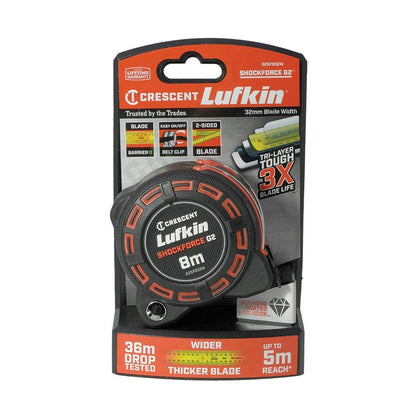 CRESCENT LUFKIN 8m x 32mm Shockforce Gen 2 Tape Measure - Yellow G2SF832M