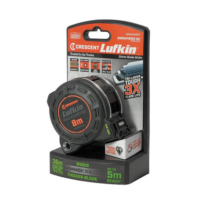 CRESCENT LUFKIN 8m x 32mm Shockforce Nite Eye Gen 2 Magnetic Tape Measure - Black G2MAGNE832M
