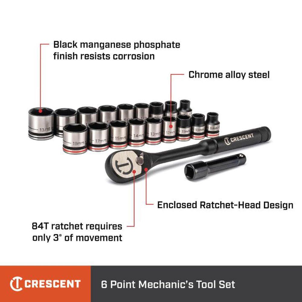 CRESCENT X10 3 8'' Drive Socket Set 20 Piece Metric SAE CSWS38B