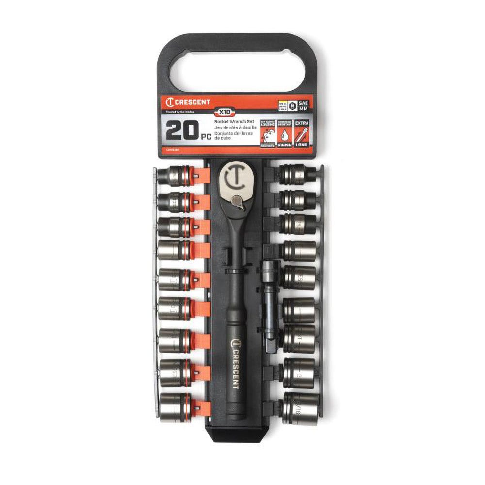 CRESCENT X10 3 8'' Drive Socket Set 20 Piece Metric SAE CSWS38B