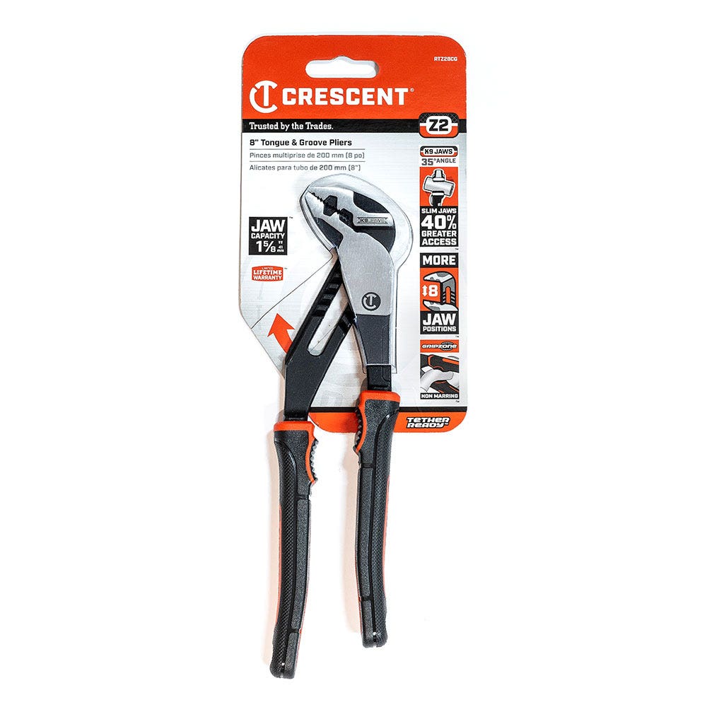CRESCENT Z2 K9 200mm Straight Jaw Dual Material Tongue and Groove Plier RTZ28CG