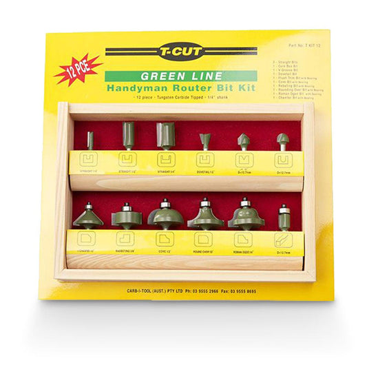 Carbitool TCT Router Bit Set - 1 4inch Shank - 12 Piece TKIT-12