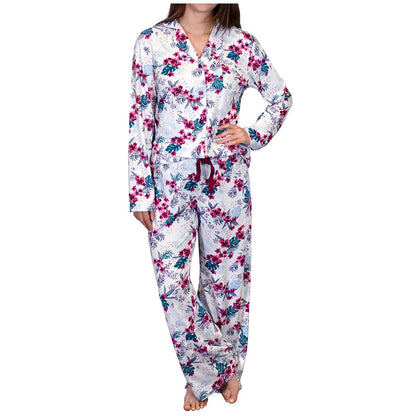 Caribbean Joe Women's Pyjama Set 2pc Cream Palm