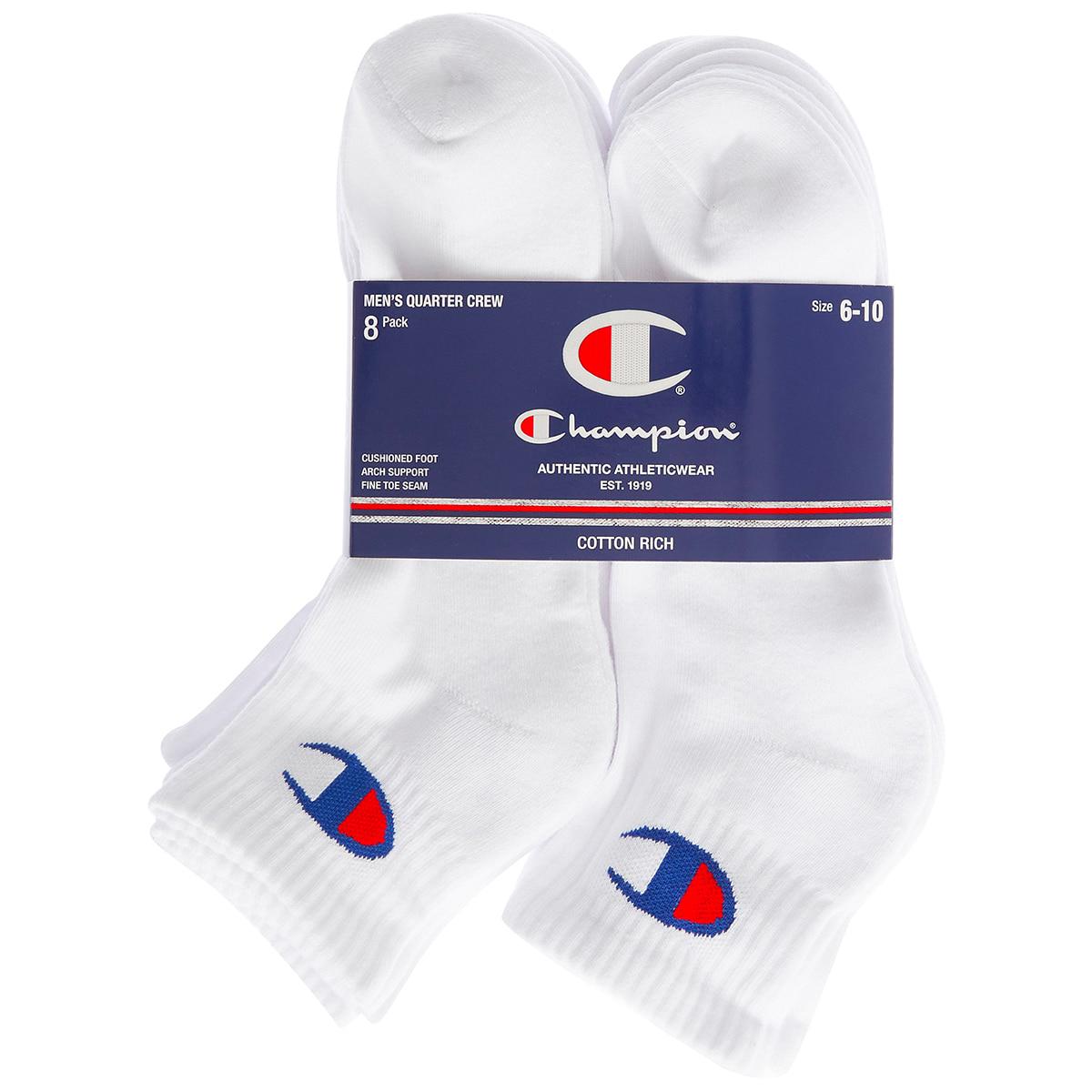 Champion Men's 1/4 Crew Sock 8pk White