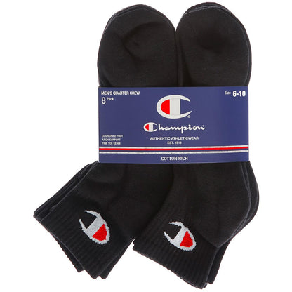 Champion Men's 1/4 Crew Sock 8pk White