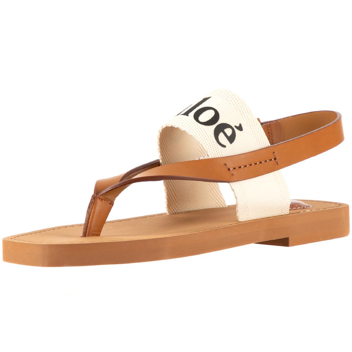 Chloe Women's Logo Print Canvas Sandal White