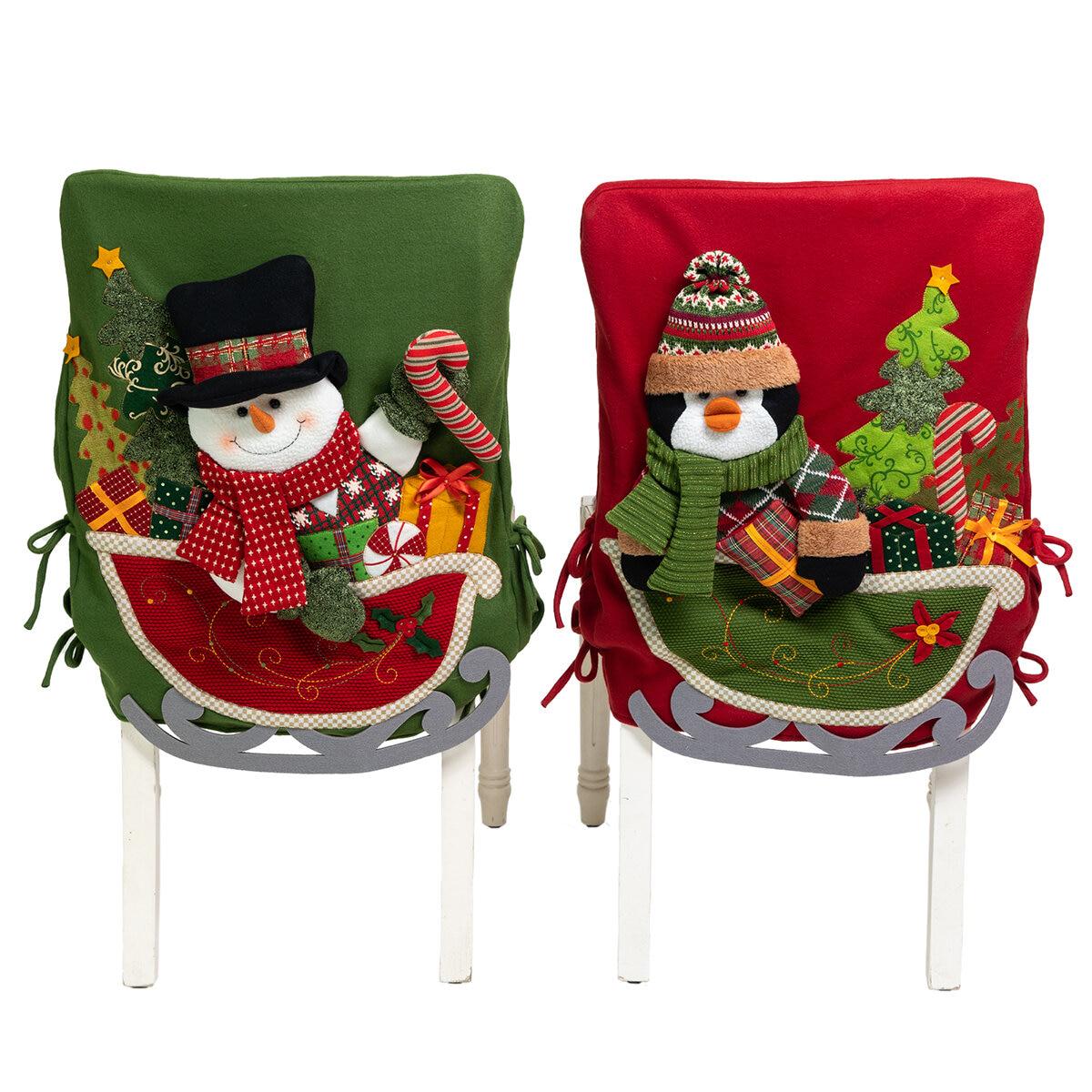 Christmas Chair Covers 2 Pack Snowman And Penguin