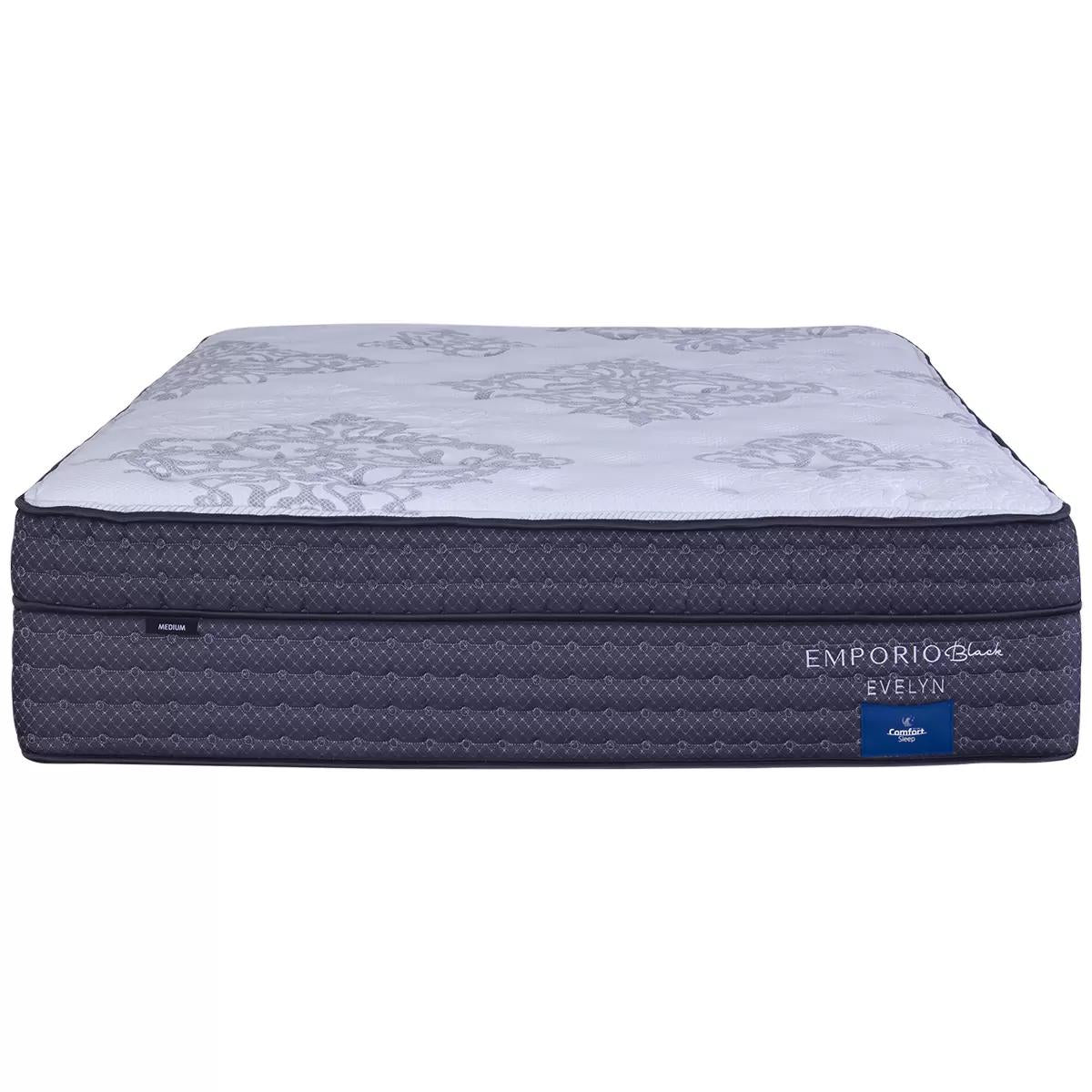 Comfort Sleep Emporio Black Evelyn Queen Mattress with Luna Floating Base Lovely Cement