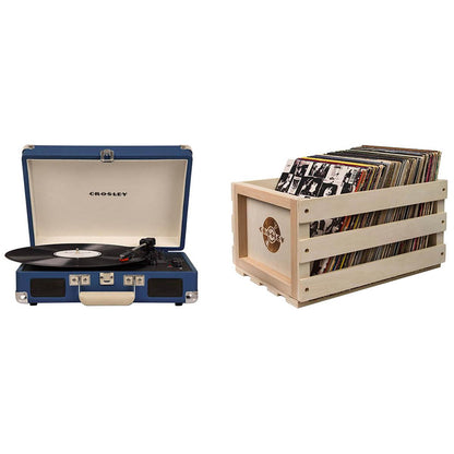 Crosley Cruiser Deluxe Portable Turntable Blue with Free Record Storage Crate