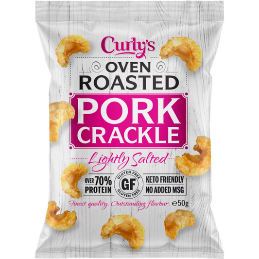 Curly's Oven Roasted Pork Crackle Lightly Salted 50g, High-Protein Snack