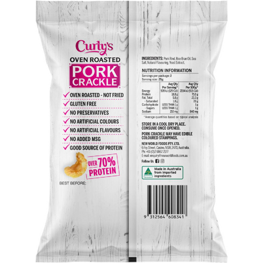 Curly's Oven Roasted Pork Crackle Lightly Salted 50g, High-Protein Snack