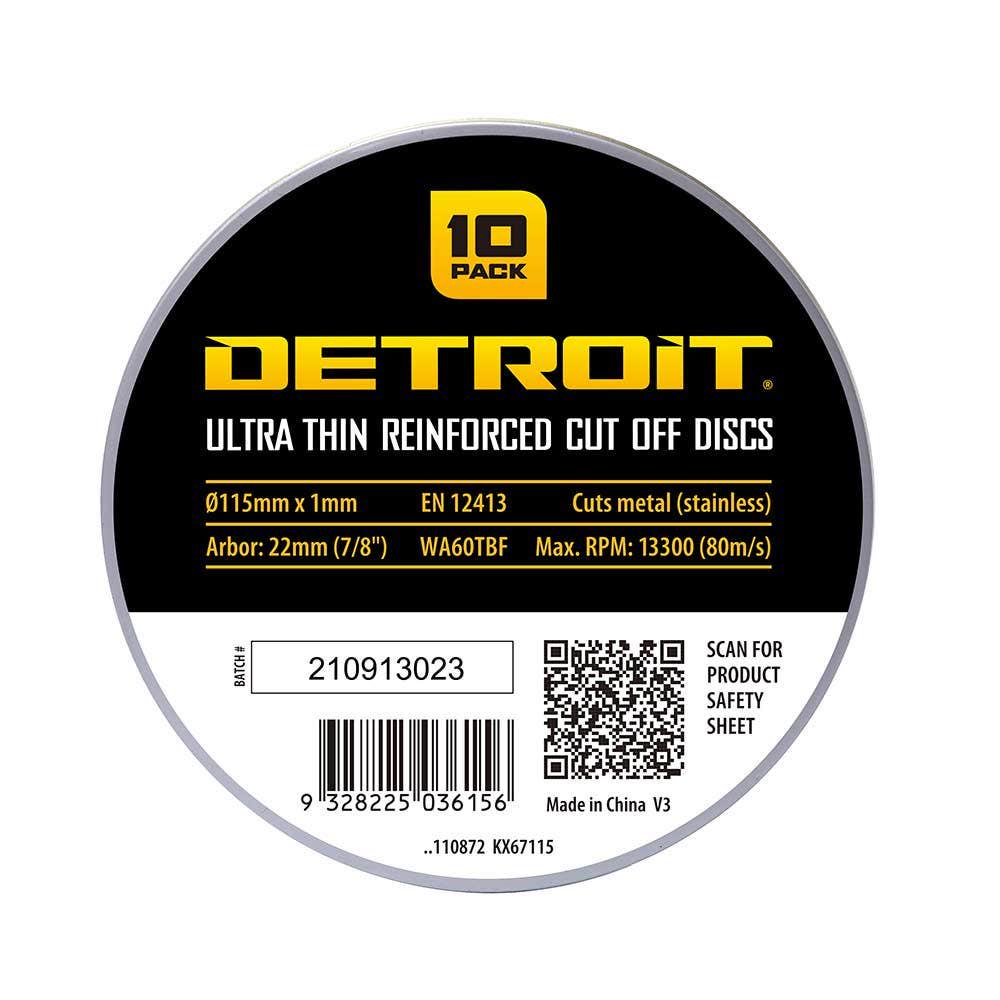 DETROIT 115 x 1.0mm Steel and Stainless Cut Off Disc - 10 Piece Tin