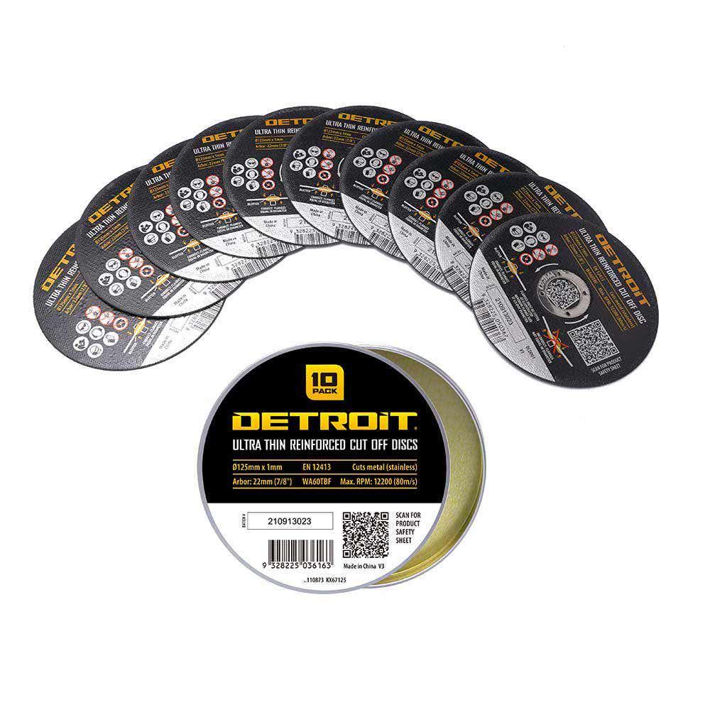 DETROIT 125 x 1.0mm Steel and Stainless Cut Off Disc - 10 Piece Tin